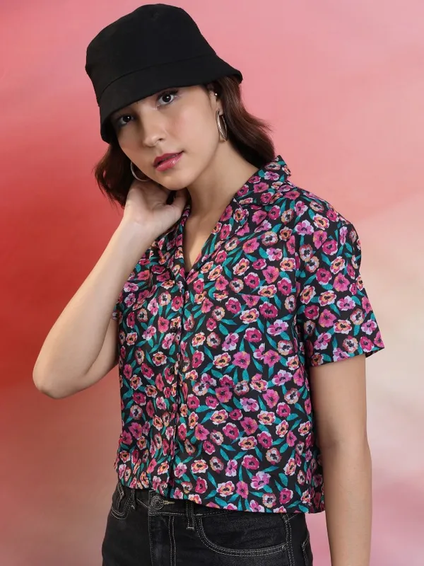  Tokyo Talkies Women Black Printed Casual Shirts