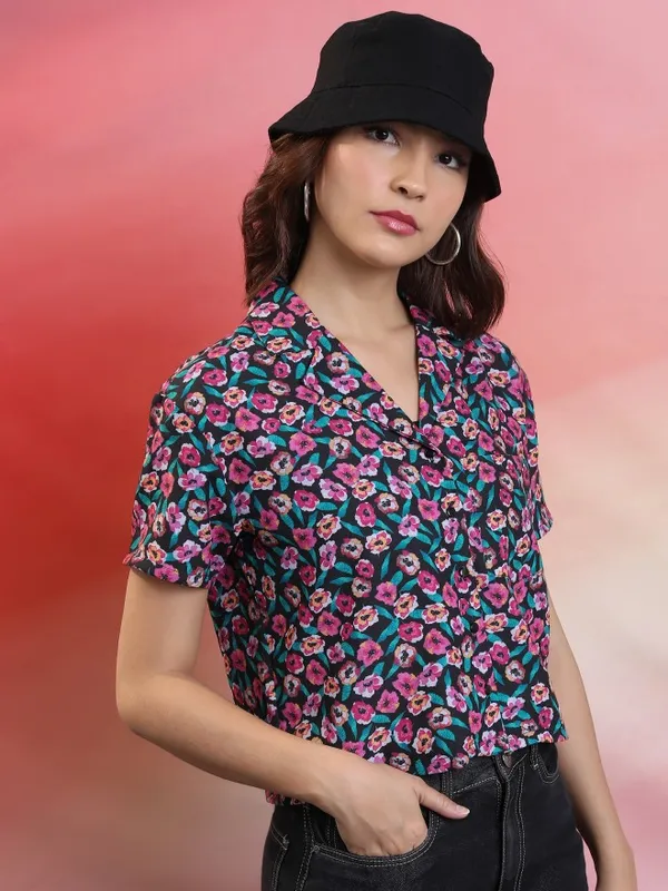  Tokyo Talkies Women Black Printed Casual Shirts