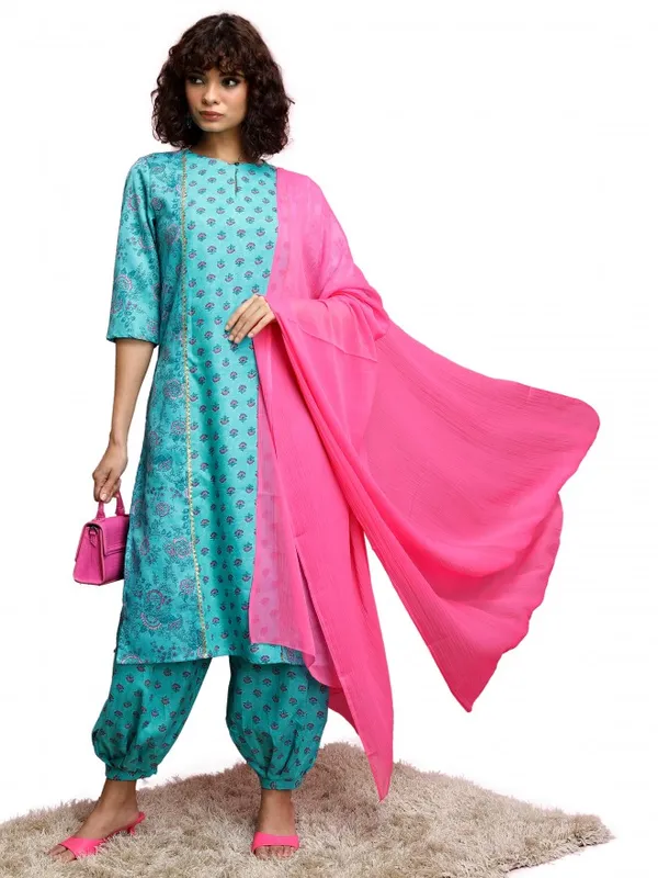  Ketch Women Turquoise Printed Kurta Sets