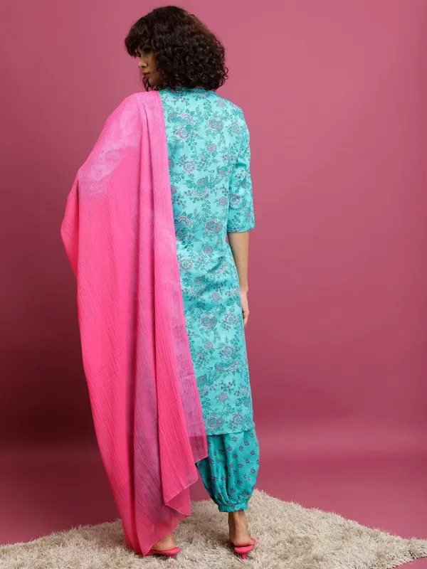  Ketch Women Turquoise Printed Kurta Sets