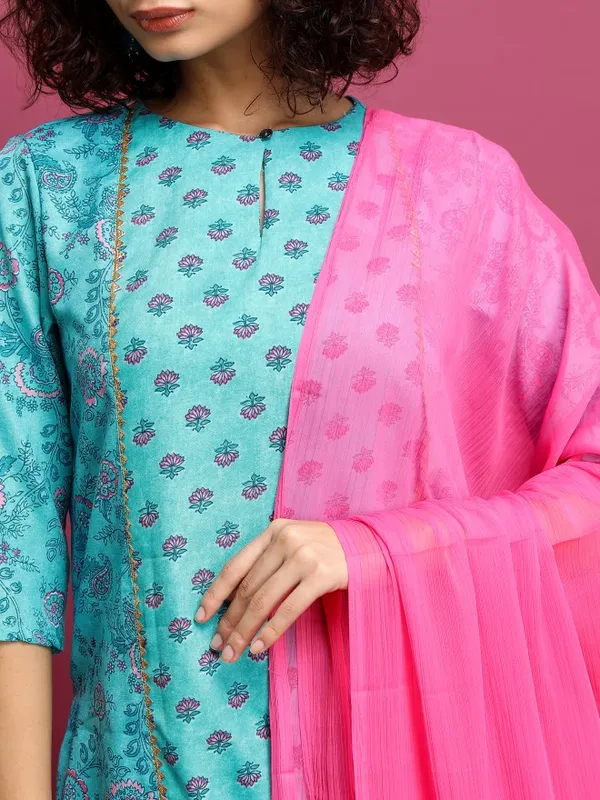  Ketch Women Turquoise Printed Kurta Sets