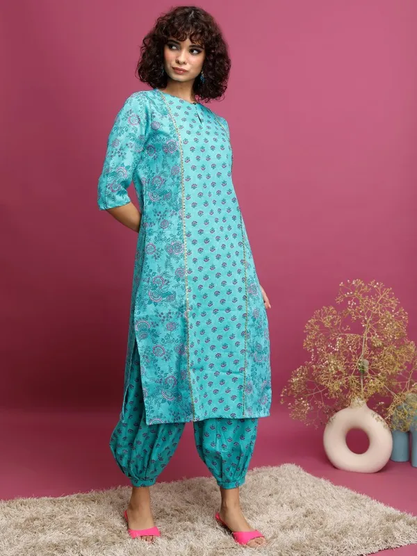  Ketch Women Turquoise Printed Kurta Sets