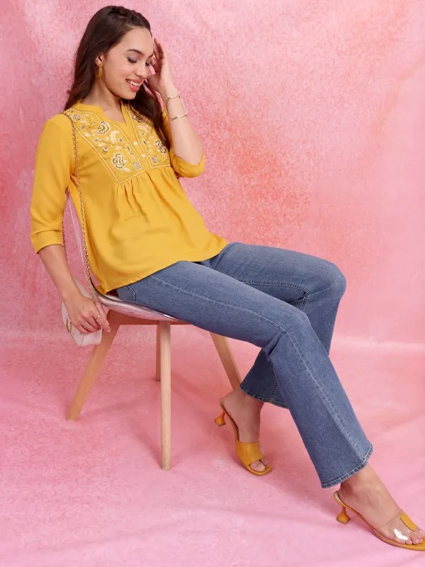 Embroidered Empire Top