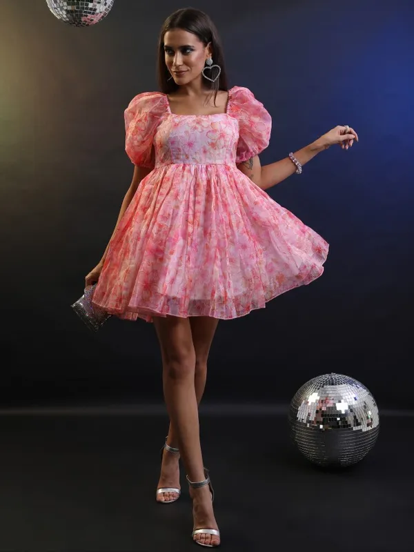 Tokyo Talkies Women Red Printed Fit And Flare Dress