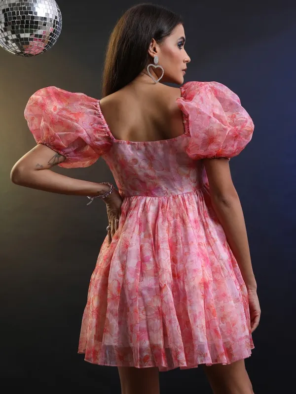 Tokyo Talkies Women Red Printed Fit And Flare Dress