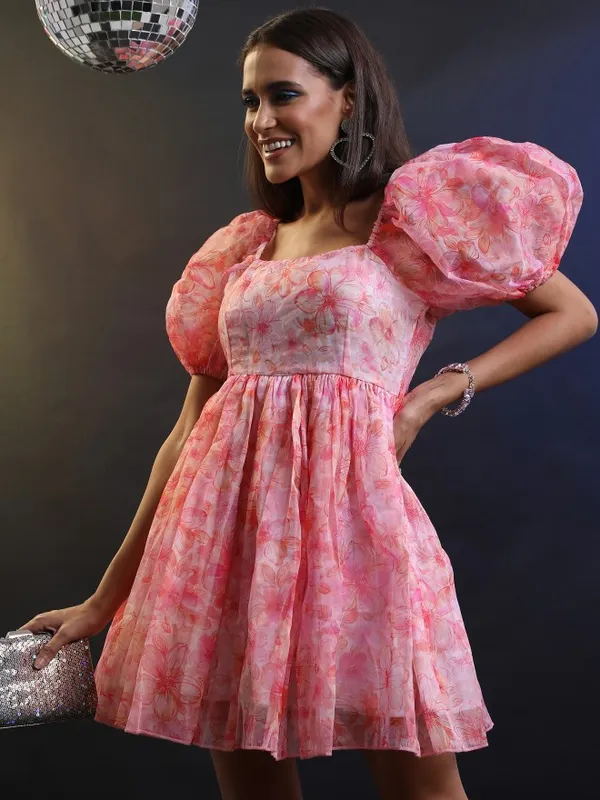 Tokyo Talkies Women Red Printed Fit And Flare Dress