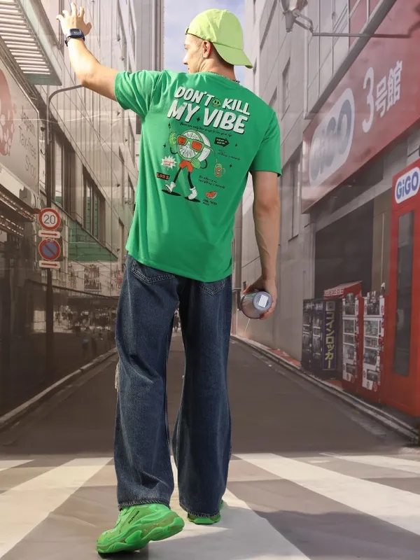  Highlander Men Green Printed Round Neck T-Shirts