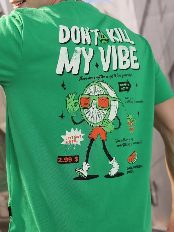  Highlander Men Green Printed Round Neck T-Shirts