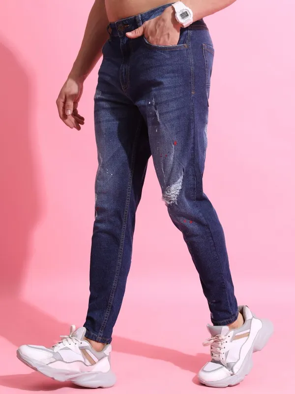  Highlander Men Blue Skinny Fit Highly Distressed Jeans
