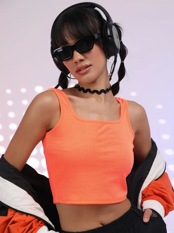  Tokyo Talkies Women Orange Solid Fitted Tops