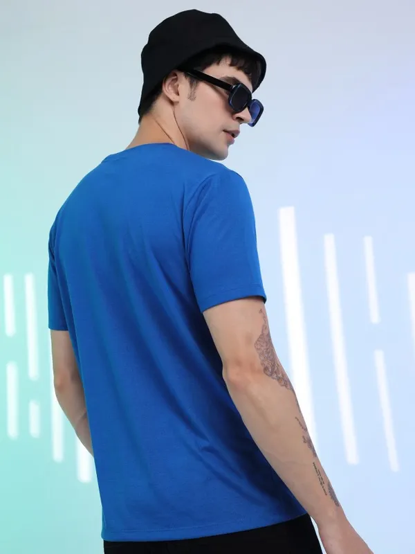  Highlander Men Blue Printed Round Neck T-Shirts