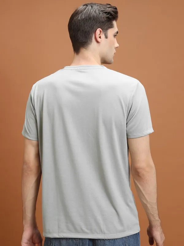  Highlander Men Grey Printed Round Neck T-Shirts