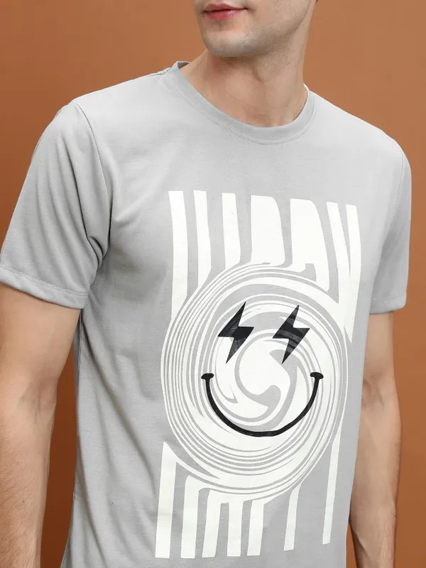  Highlander Men Grey Printed Round Neck T-Shirts