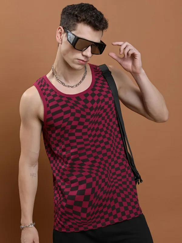  Ketch Men Burgundy Printed Round Neck T-Shirts