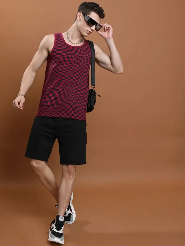  Ketch Men Burgundy Printed Round Neck T-Shirts