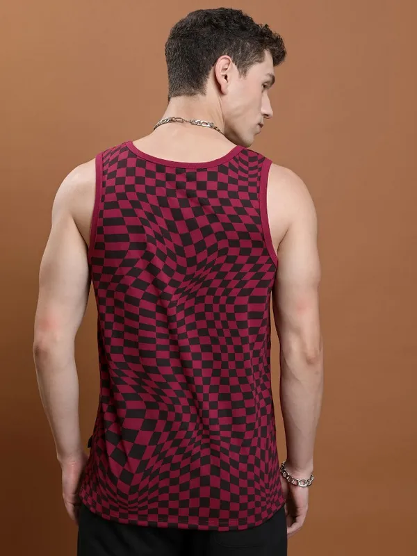  Ketch Men Burgundy Printed Round Neck T-Shirts
