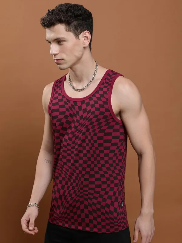 Ketch Men Burgundy Printed Round Neck T-Shirts