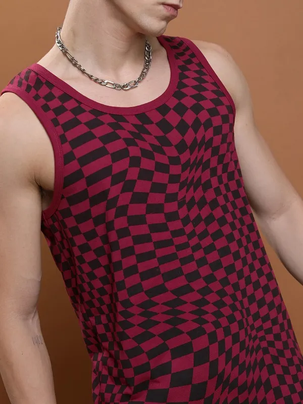  Ketch Men Burgundy Printed Round Neck T-Shirts