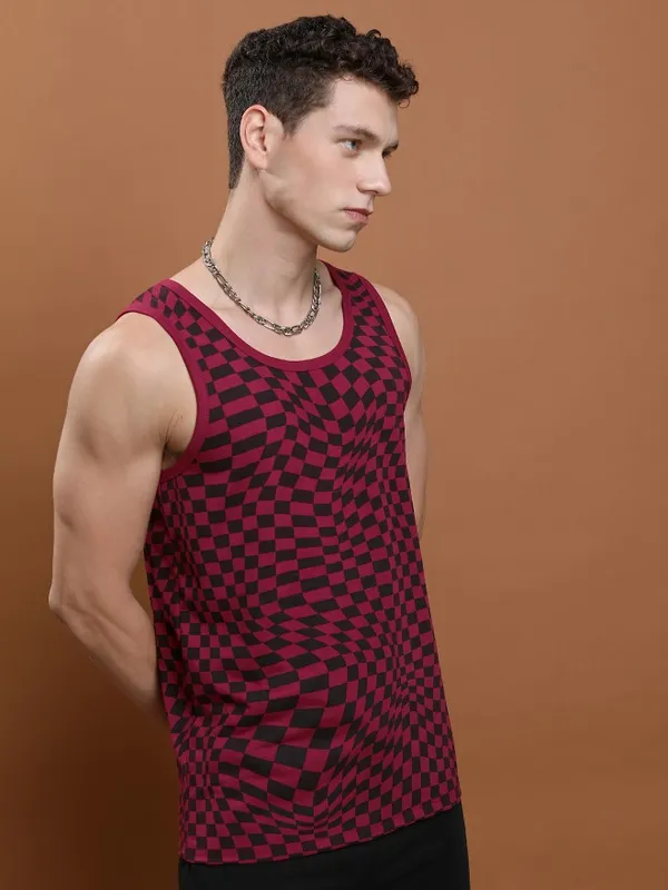  Ketch Men Burgundy Printed Round Neck T-Shirts