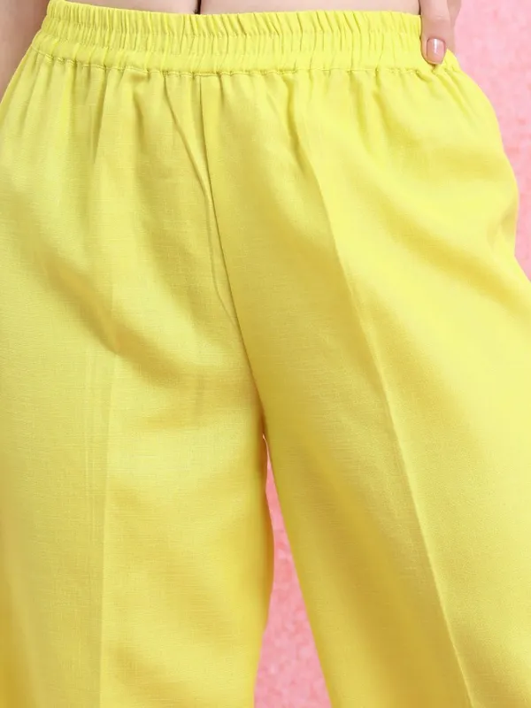 Vishudh Women Yellow Striped Kurta With Palazzo And Dupatta