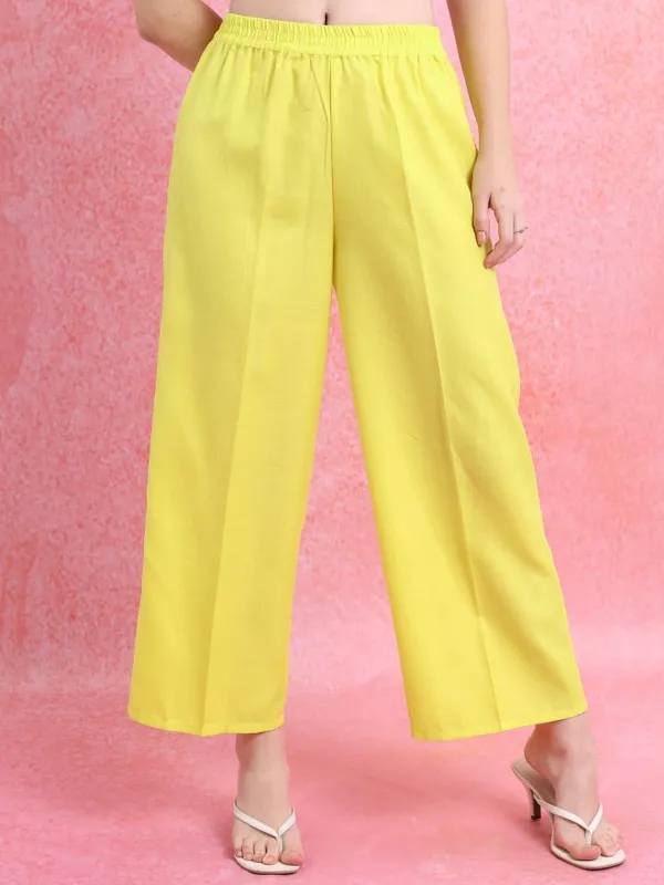 Vishudh Women Yellow Striped Kurta With Palazzo And Dupatta