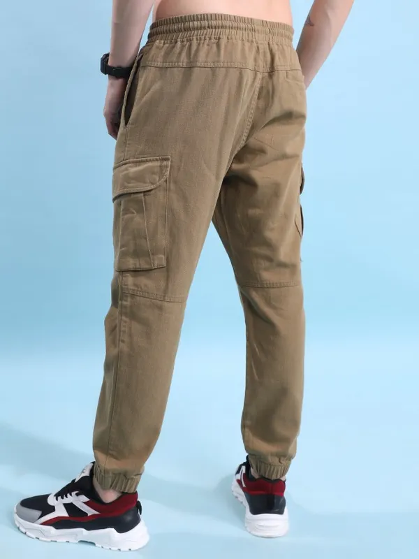  Highlander Men Sand Regular Fit Solid Casual Trousers