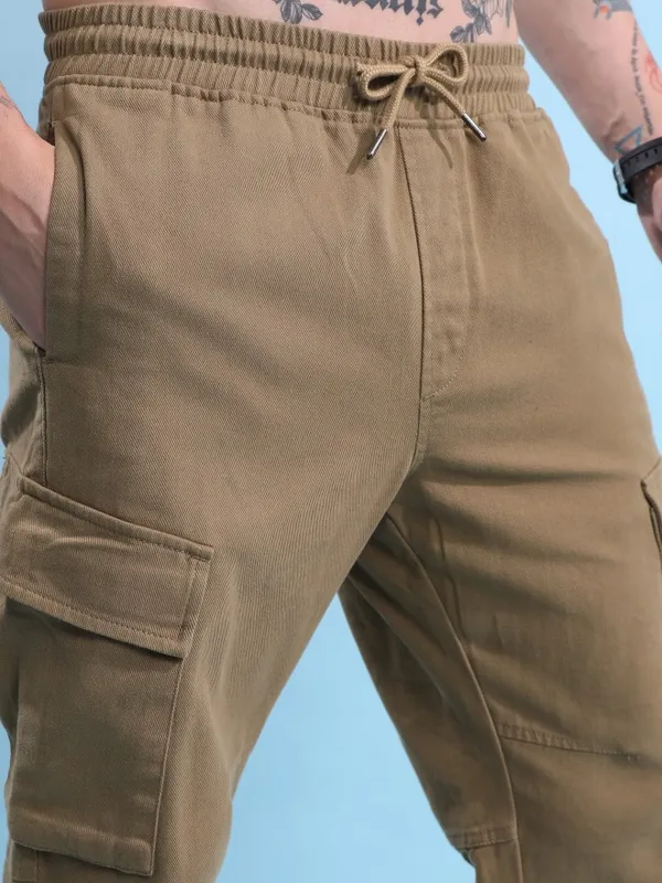  Highlander Men Sand Regular Fit Solid Casual Trousers