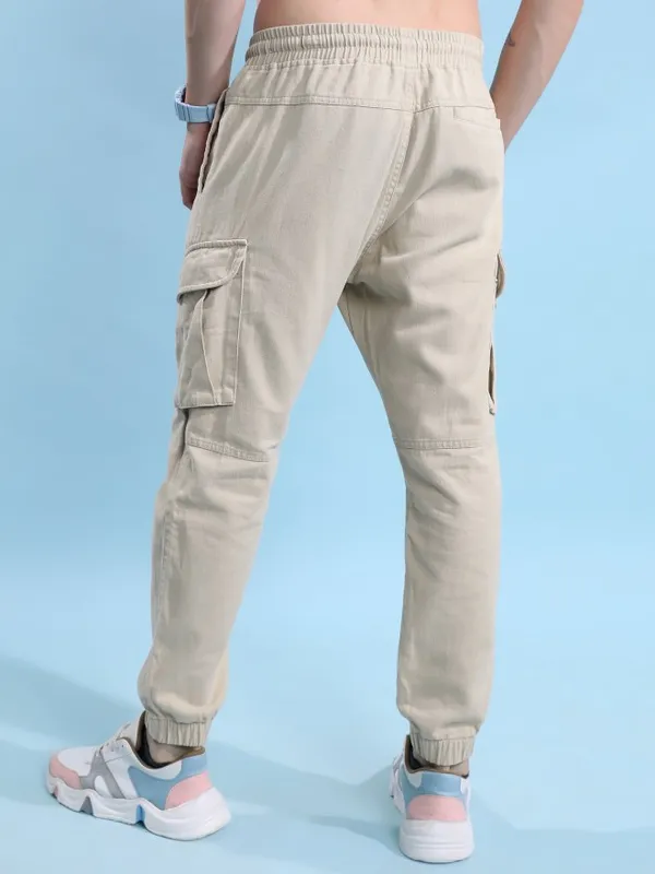  Highlander Men Beige Regular Fit Solid Casual Trousers