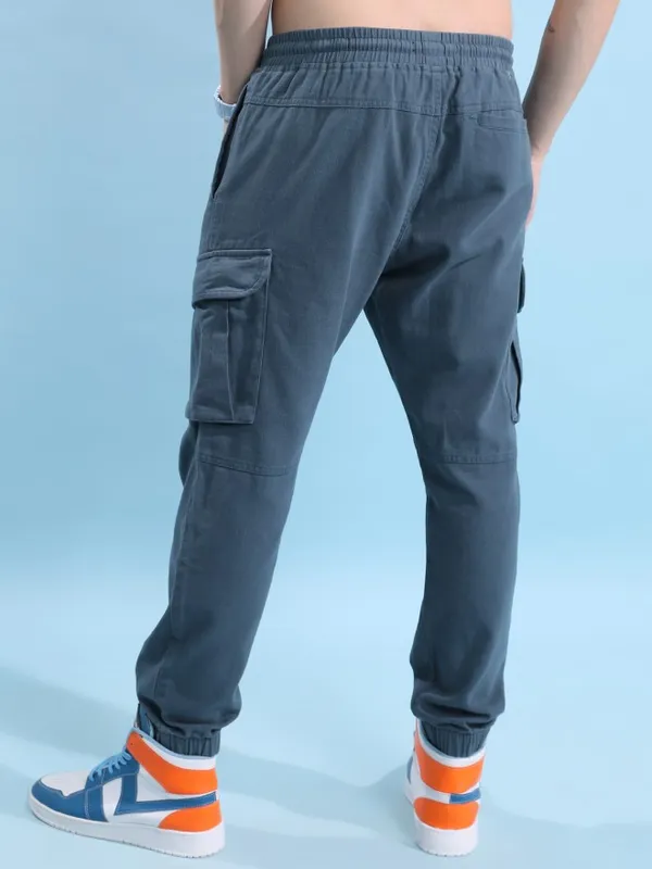  Highlander Men Blue Regular Fit Solid Casual Trousers