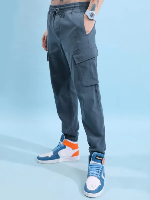  Highlander Men Blue Regular Fit Solid Casual Trousers
