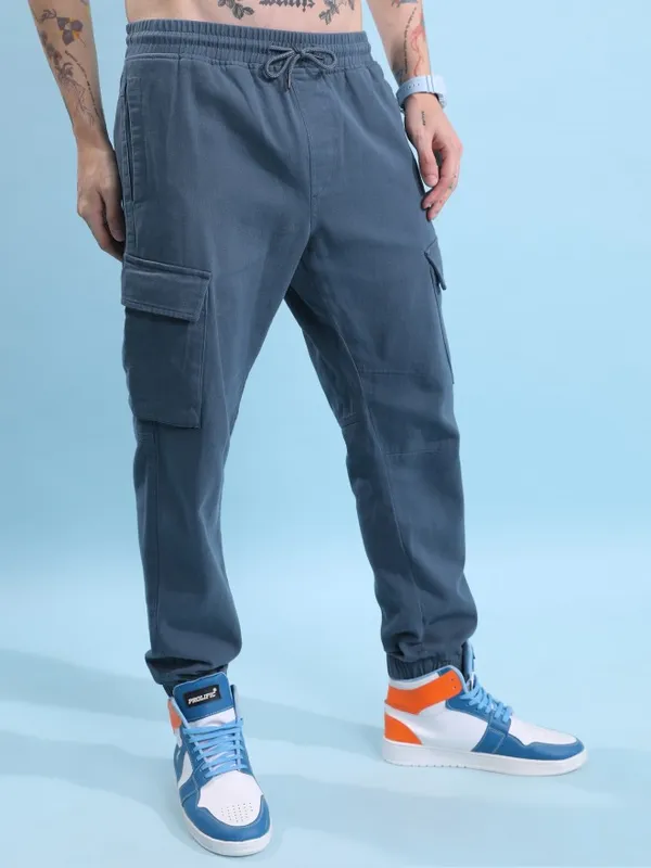  Highlander Men Blue Regular Fit Solid Casual Trousers