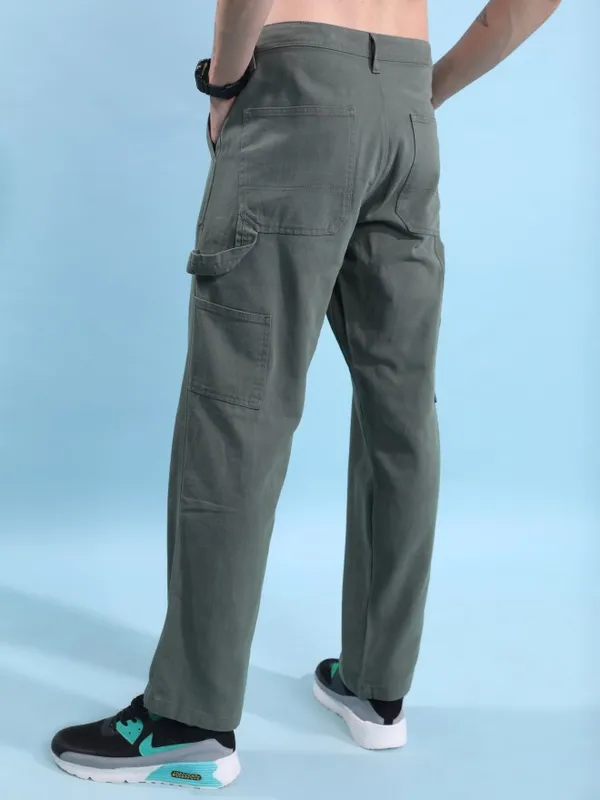  Highlander Men Olive Loose Fit Solid Casual Trousers