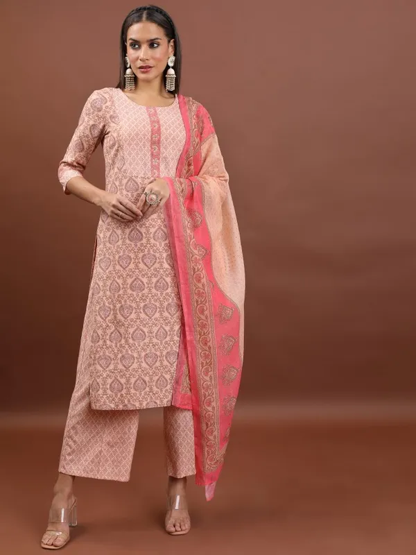  Vishudh Women Peach Printed Kurta Sets