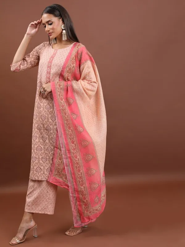  Vishudh Women Peach Printed Kurta Sets