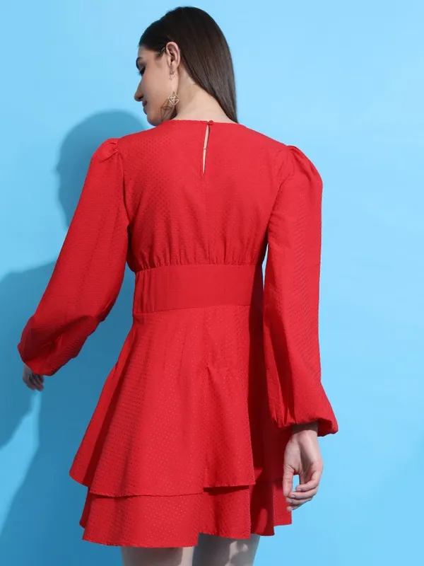  Tokyo Talkies Women Red Self Design Fit And Flare Dresses