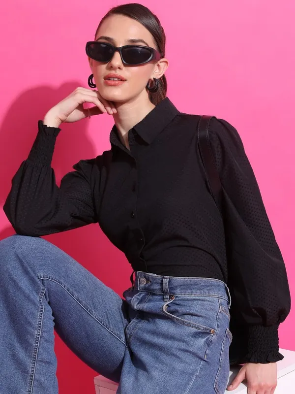  Tokyo Talkies Women Black Solid Casual Shirts