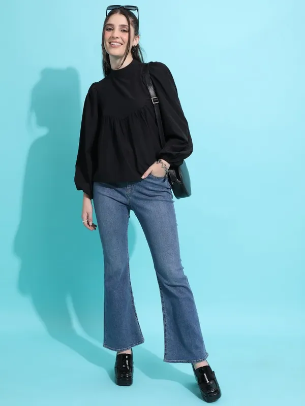  Tokyo Talkies Women Black Printed  Blouson Tops