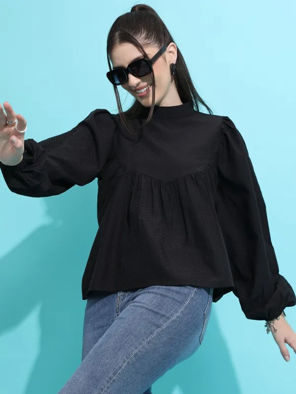  Tokyo Talkies Women Black Printed  Blouson Tops