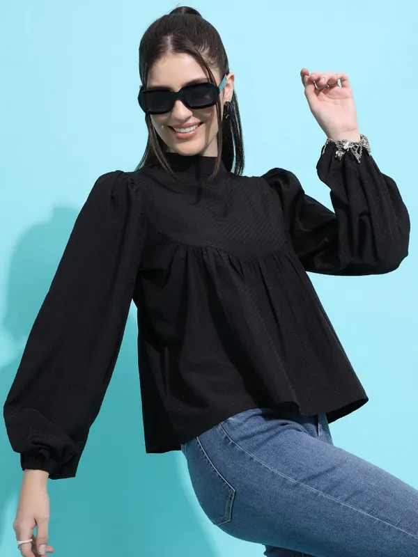  Tokyo Talkies Women Black Printed  Blouson Tops