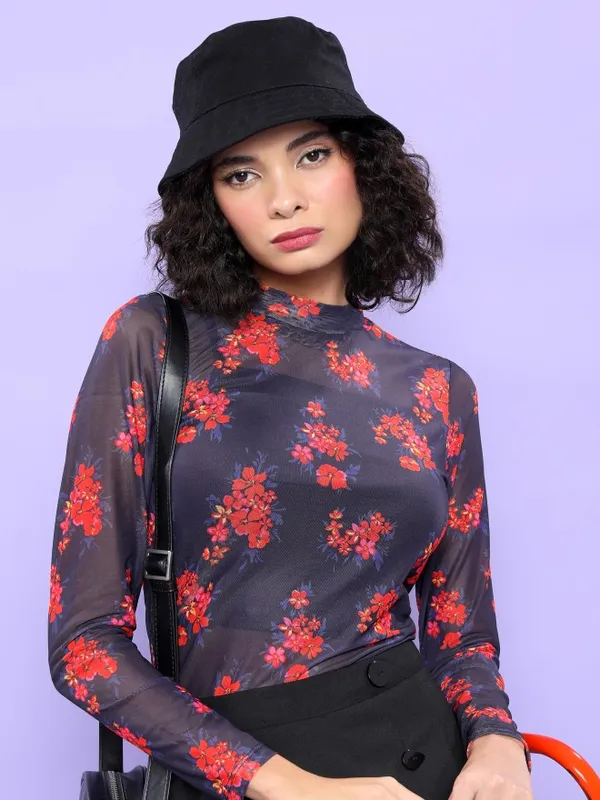  Tokyo Talkies Women Navy Blue Printed Regular Tops