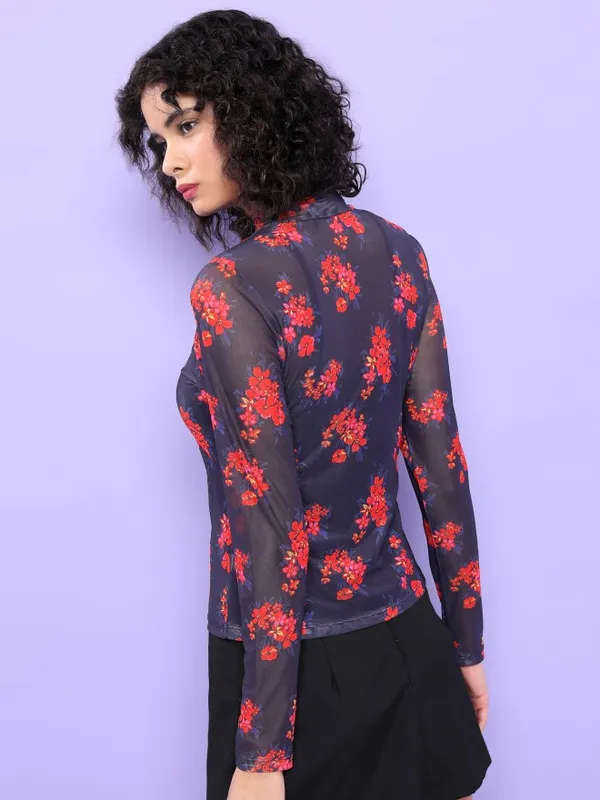  Tokyo Talkies Women Navy Blue Printed Regular Tops