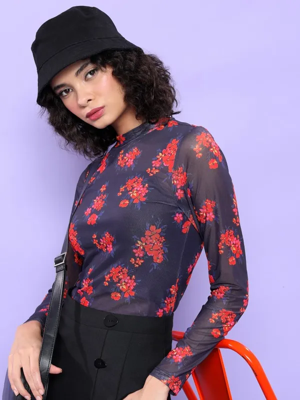  Tokyo Talkies Women Navy Blue Printed Regular Tops