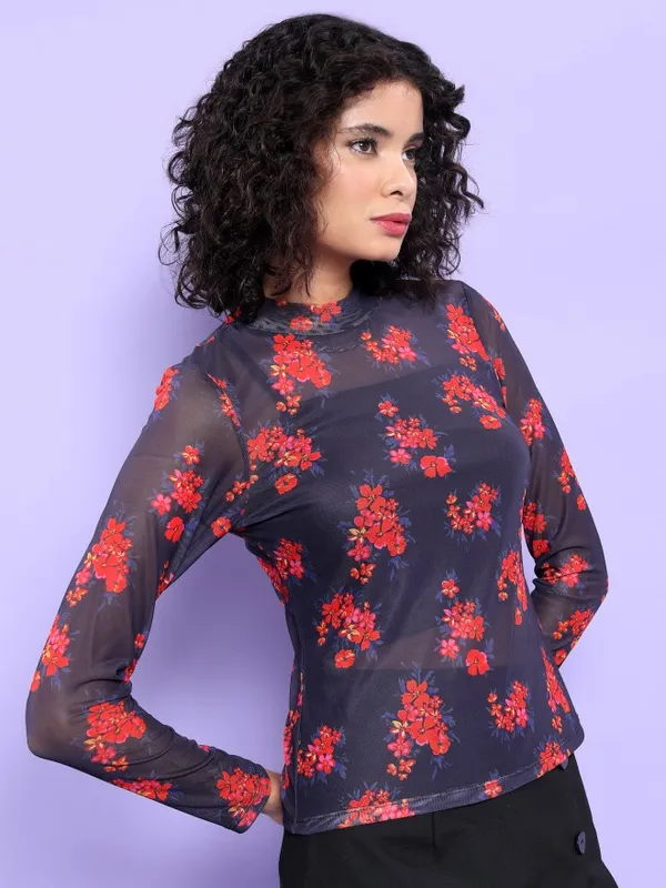  Tokyo Talkies Women Navy Blue Printed Regular Tops