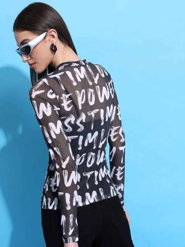 Tokyo Talkies Women Black Printed Fitted Top