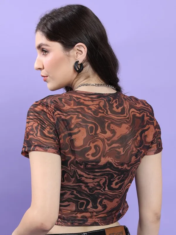 Tokyo Talkies Women Brown Self Design Regular Tops
