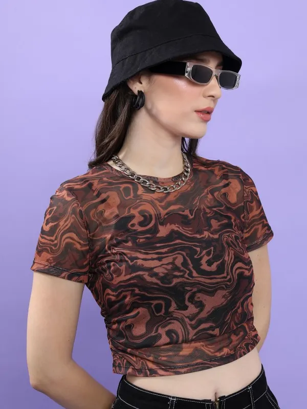  Tokyo Talkies Women Brown Self Design Regular Tops