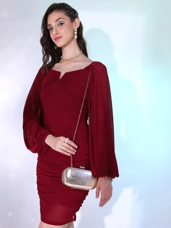 Tokyo Talkies Women Maroon Solid Bodycon Dress