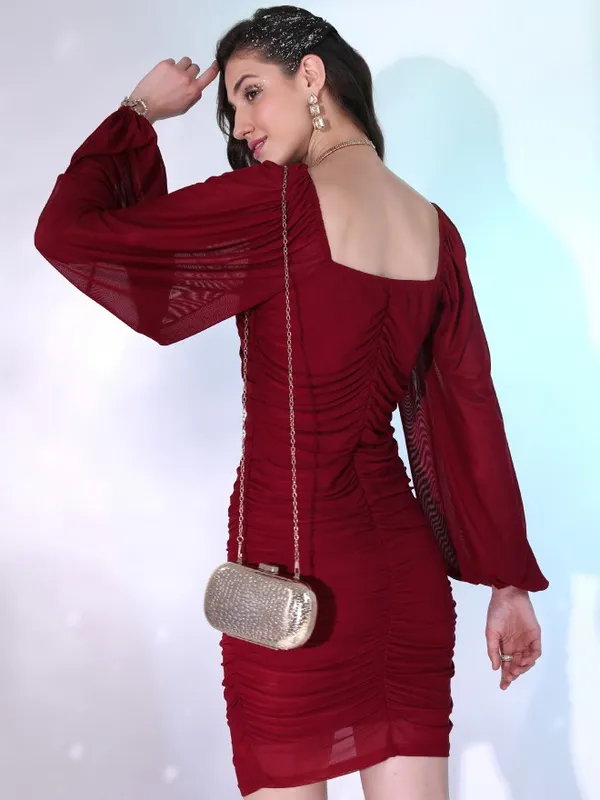 Tokyo Talkies Women Maroon Solid Bodycon Dress