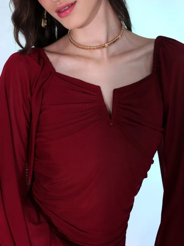 Tokyo Talkies Women Maroon Solid Bodycon Dress