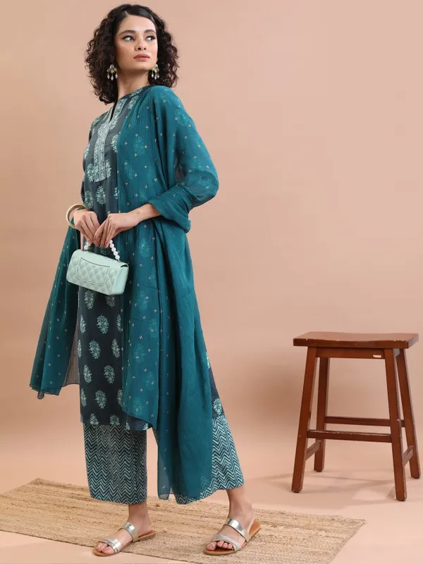  Vishudh Women Teal Printed Kurta Sets